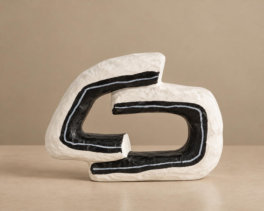 Abstract Sculptural Vase in white with black brushstroke design by Mazart Home