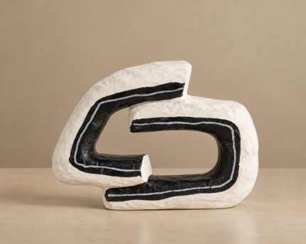 Abstract Sculptural Vase in white with black brushstroke design by Mazart Home