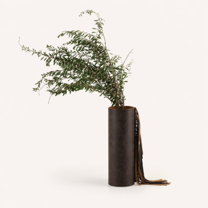 Brown Cylindrical Fringe Vase UAE | Leather Inspired Modern Decor