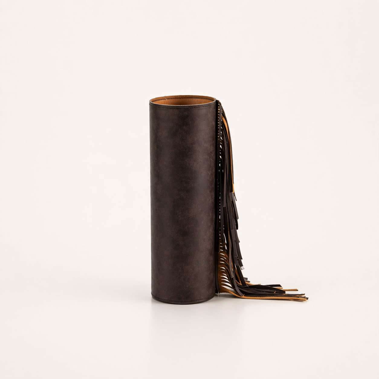 Brown Cylindrical Fringe Vase UAE | Leather Inspired Modern Decor