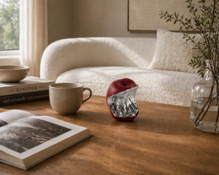 Red Apple Sculpture with Silver Core UAE | Luxury Modern Decor