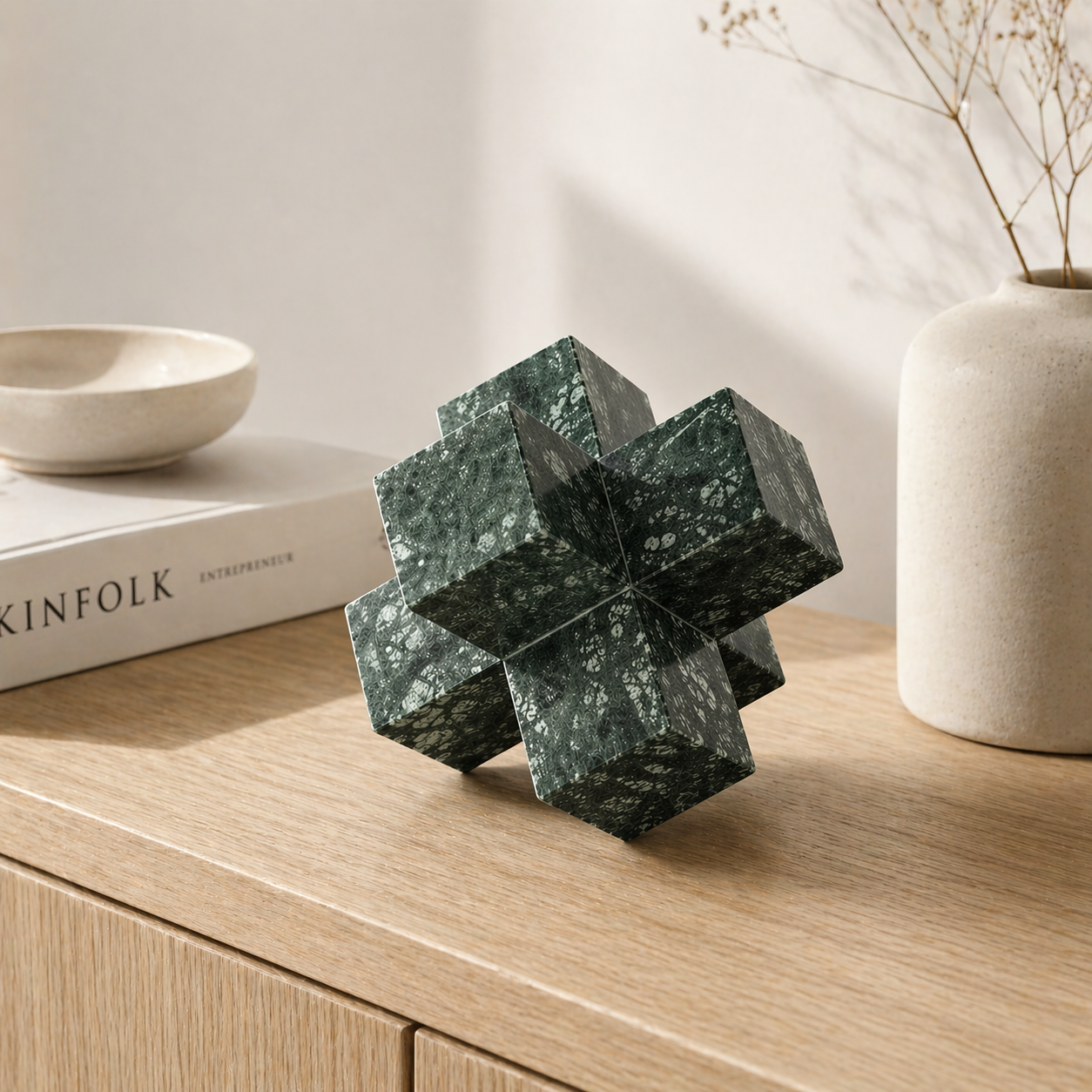 Green Marble Decorative Block Sculpture UAE | Luxury Stone Accent