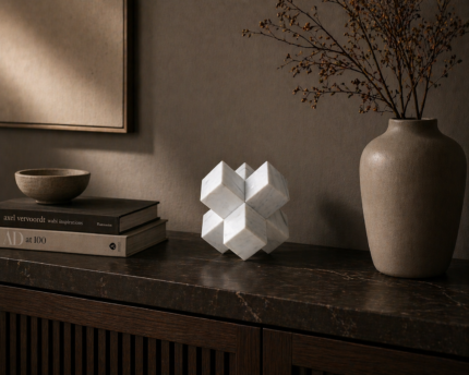 White Marble Decorative Block Sculpture UAE | Luxury Stone Accent