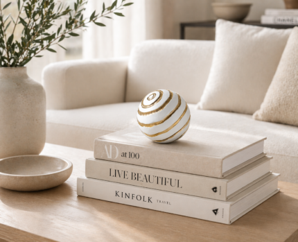 White Sphere Gold Spiral Sculpture UAE | Luxury Modern Decor