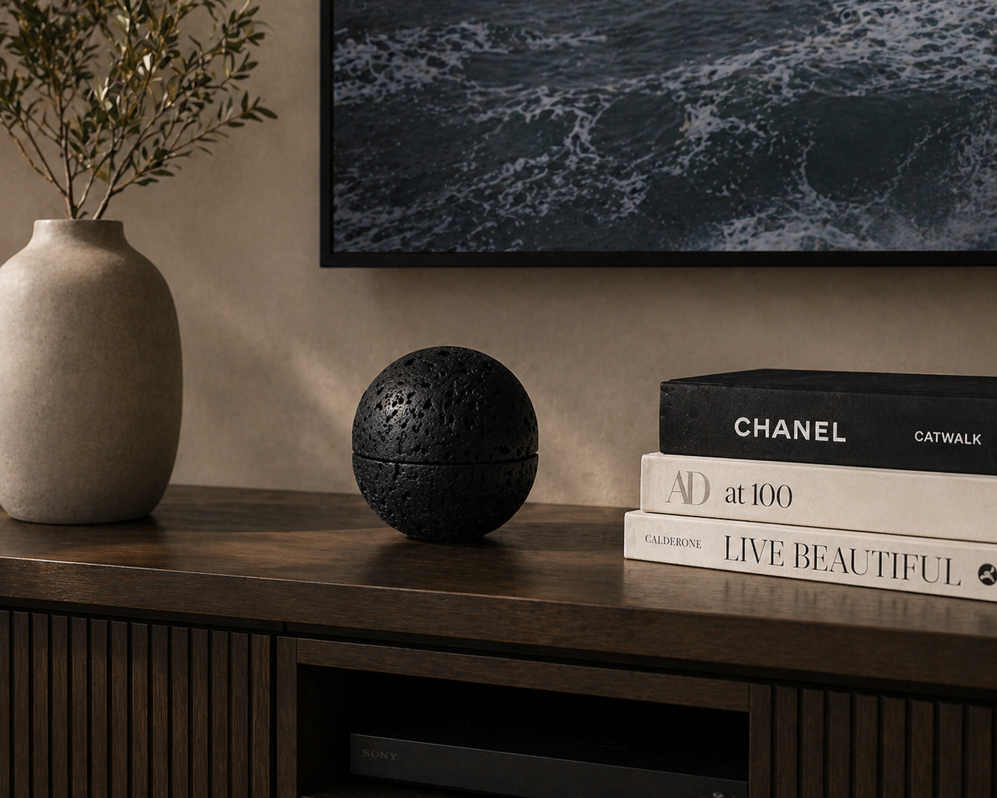 Black Decorative Sphere – Modern Minimalist Stone Table Decor UAE