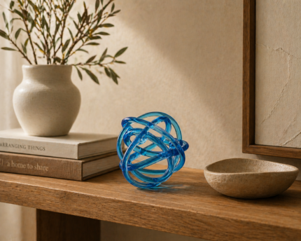 Blue Glass Orb Sculpture UAE | Luxury Modern Decor