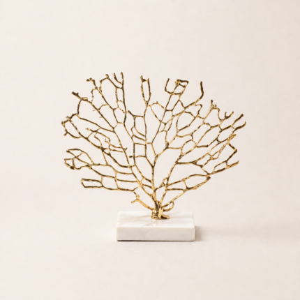 Gold Coral Decorative Sculpture White Marble Base UAE