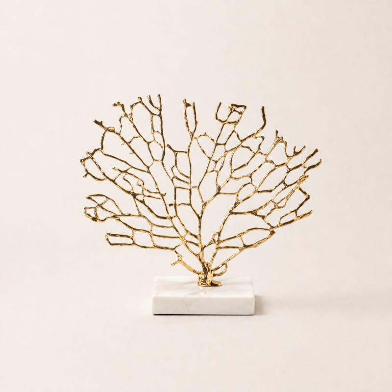 Gold Coral Decorative Sculpture White Marble Base UAE