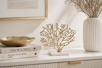 Gold Coral Decorative Sculpture White Marble Base UAE