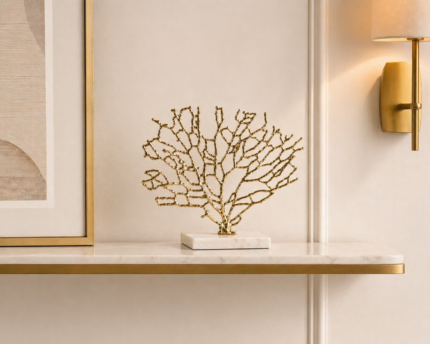 Gold Coral Decorative Sculpture White Marble Base UAE