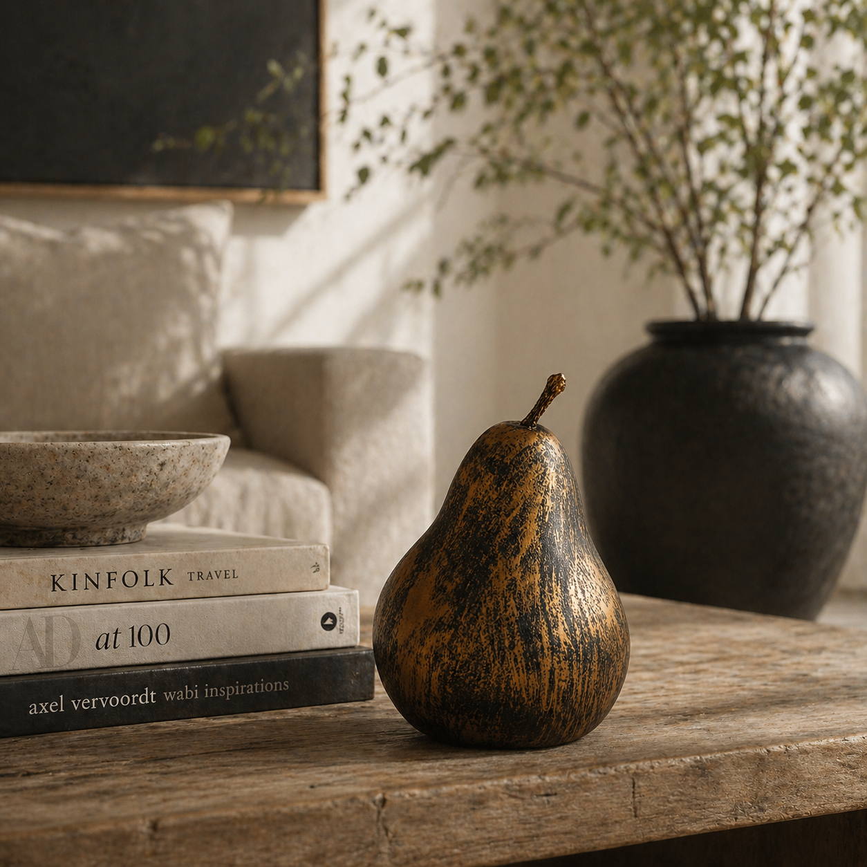 Vintage Gold Decorative Pear Sculpture UAE | Antique Style Accent