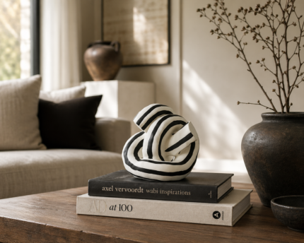 Twisted Motion – Black and White Striped Sculpture