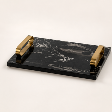 Black Marble Tray with Gold Handles – Luxury Decor UAE