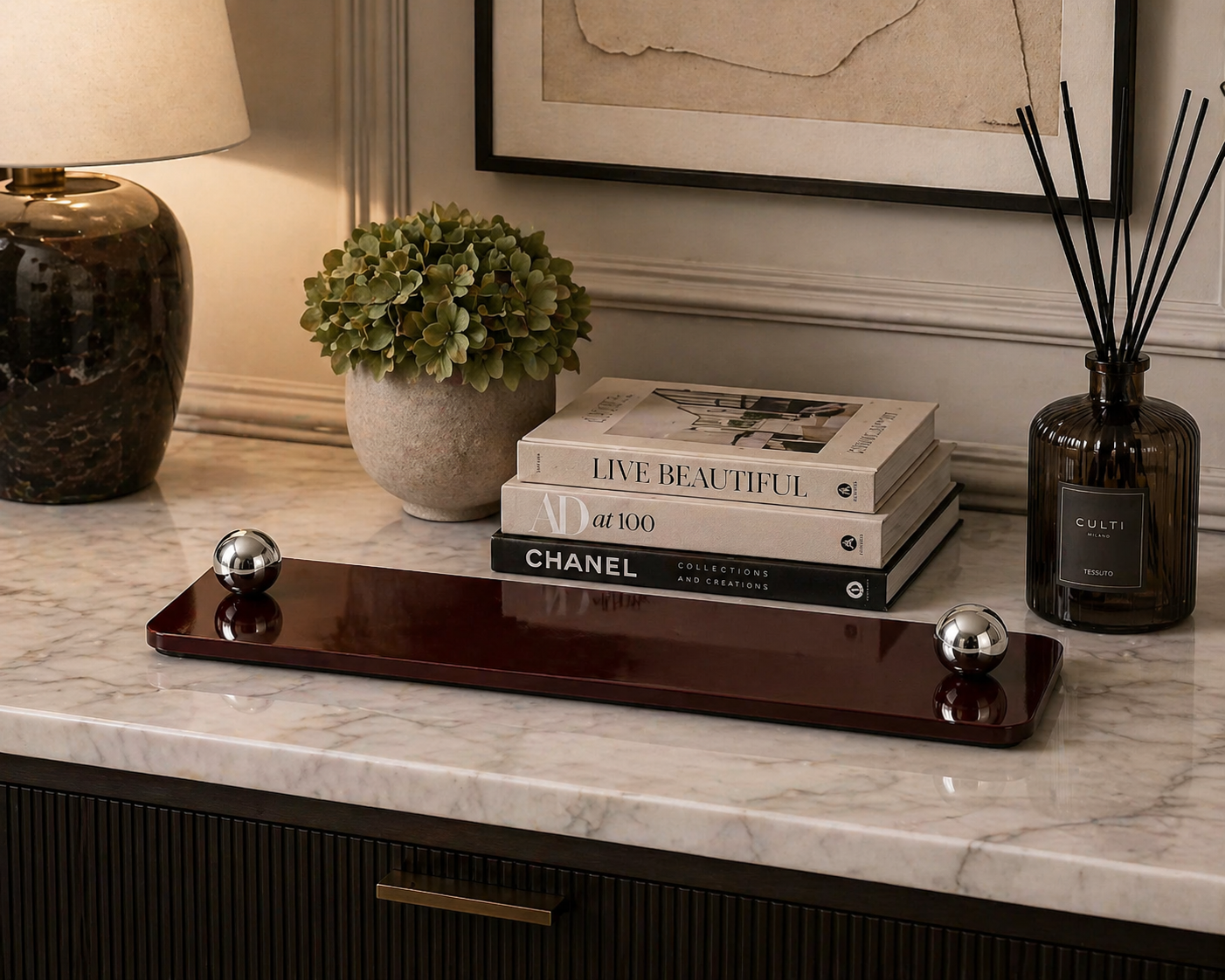 Black Acrylic Tray with Silver Handles – Modern Luxury Decor UAE