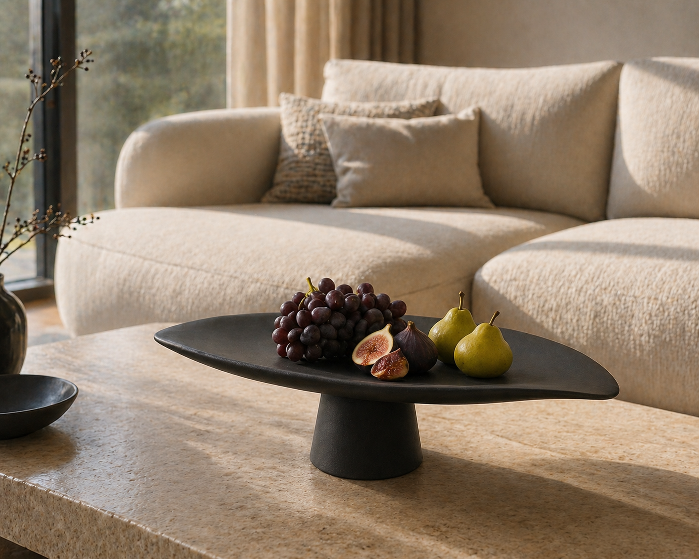 Black Sculptural Pedestal Bowl – Modern Statement Decor UAE