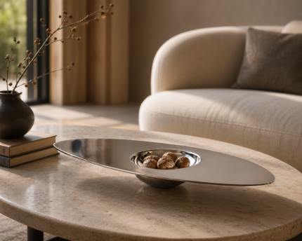 Futuristic Reflection Elliptical Platter – Stainless Steel Tray