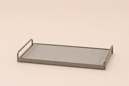 Elegant Woven Tray – Beige Leather Contemporary Tray