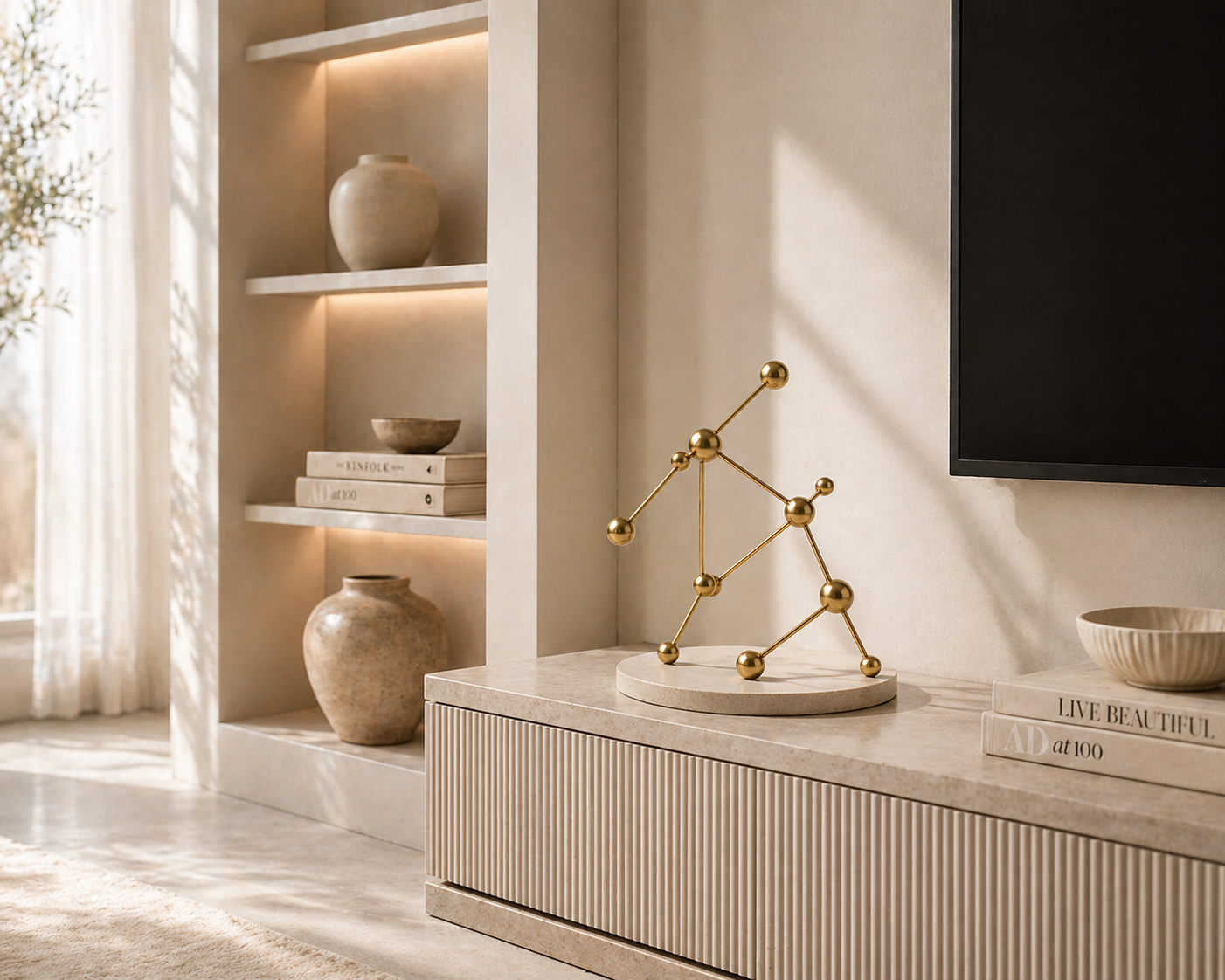 Gold Geometric Sculpture UAE | Freestanding Modern Decor