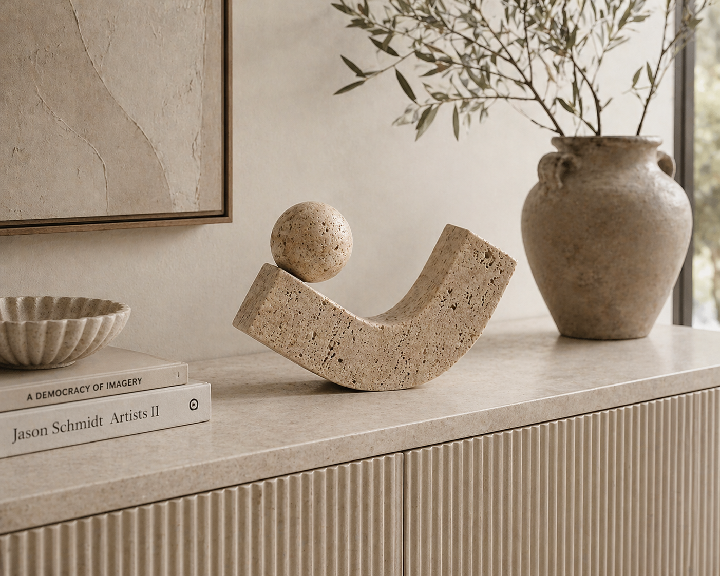 Travertine Curved Abstract Sculpture UAE
