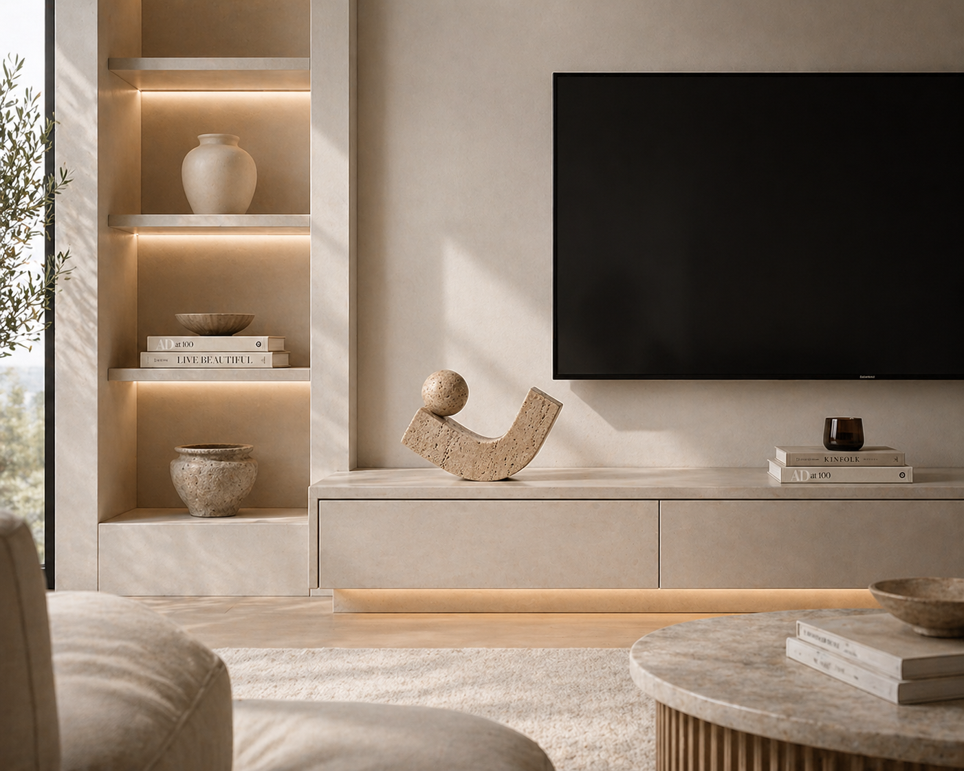Travertine Curved Abstract Sculpture UAE