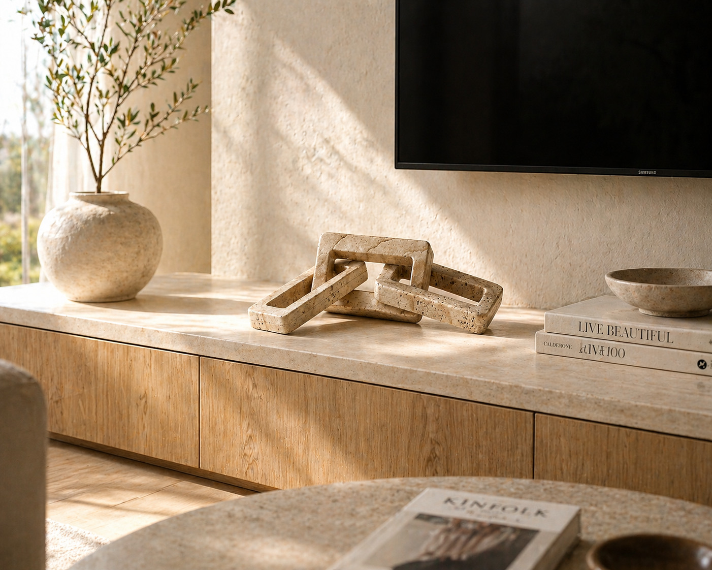 Travertine Chain Link Sculpture UAE | Luxury Stone Decor