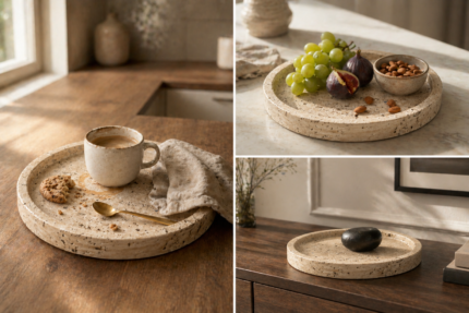 Mizu Round Travertine Tray – Japandi Minimalist Decor UAE