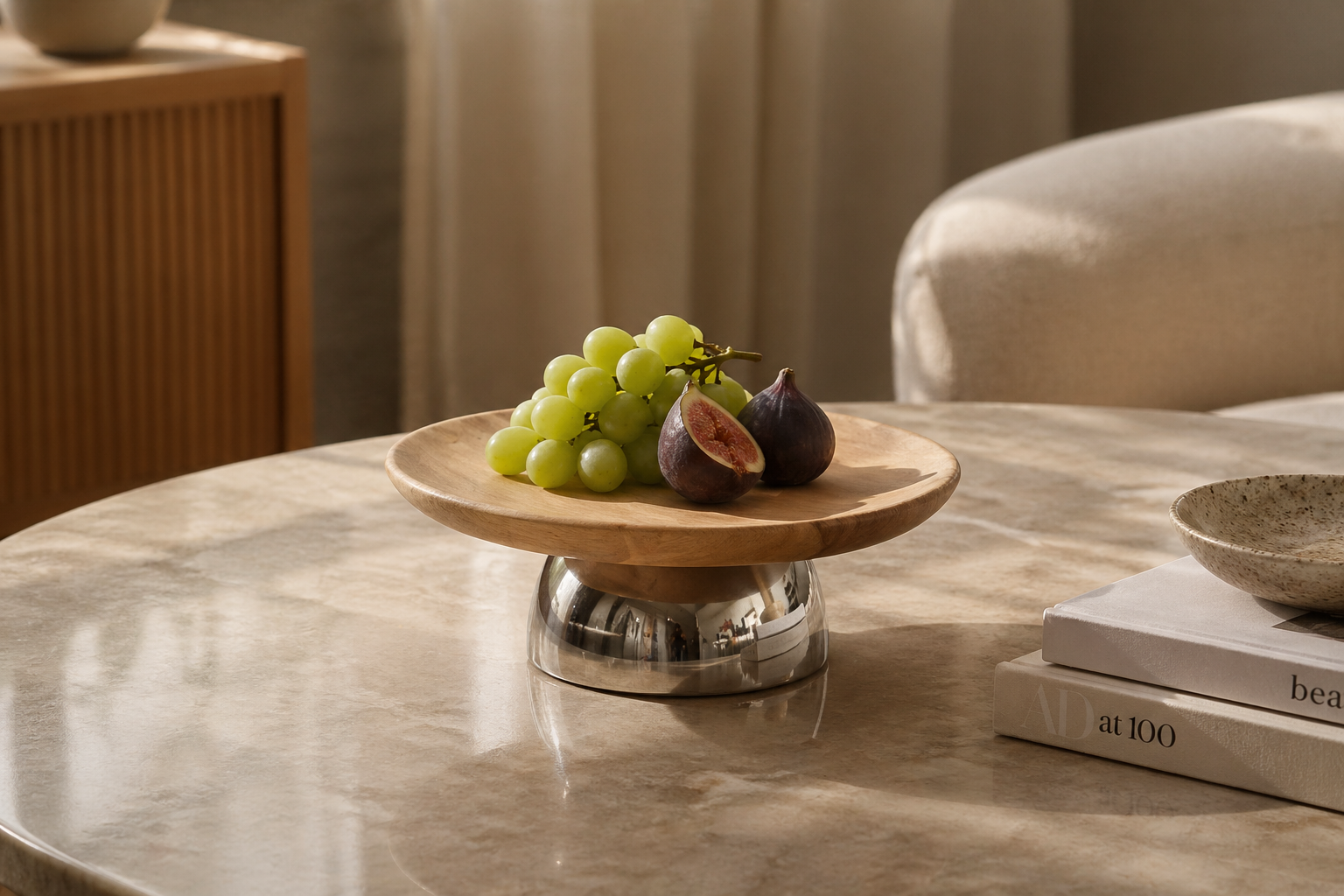 Modern Wood and Silver Platter – Elevated Accent Tray UAE