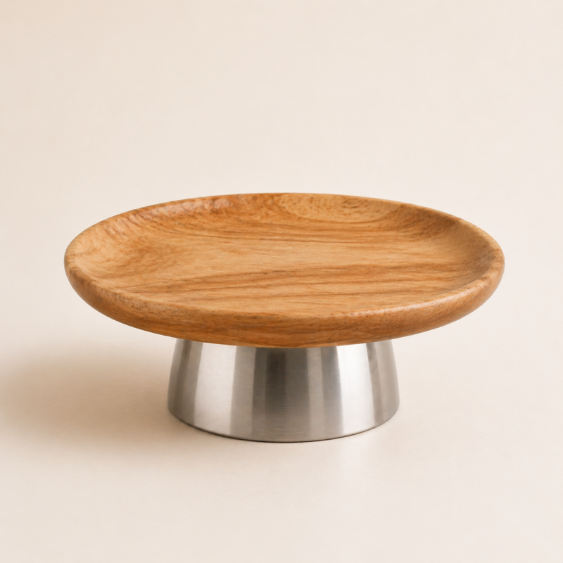 Modern Wood and Silver Platter – Elevated Accent Tray UAE