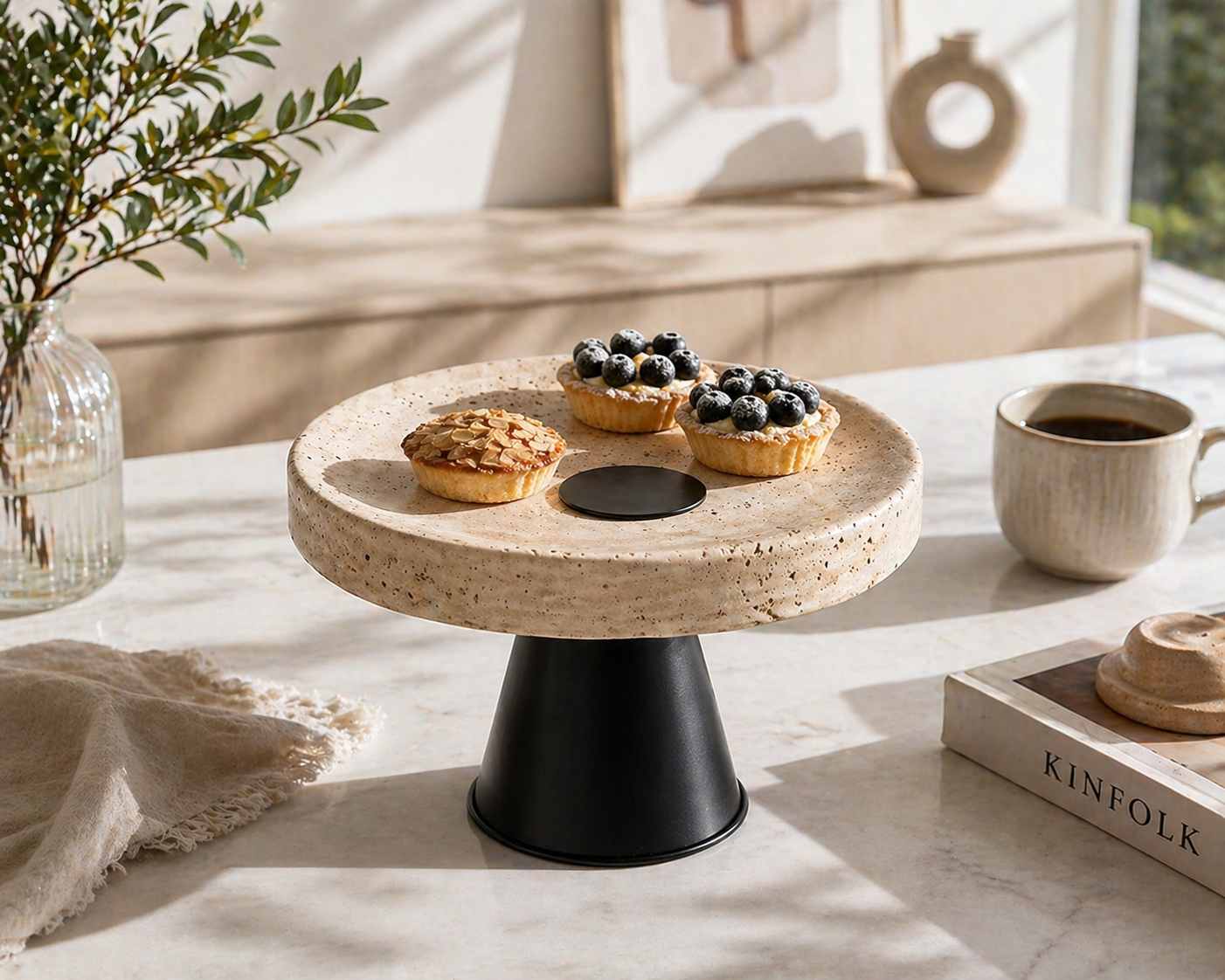 Travertine Japandi Bowl – Natural Minimal Decor UAE