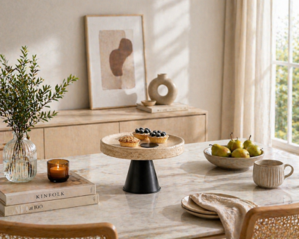 Travertine Japandi Bowl – Natural Minimal Decor UAE