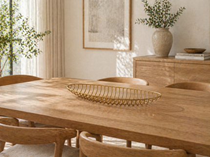 Sculptural Gold Serving Basket Tray – Modern Centerpiece Decor UAE