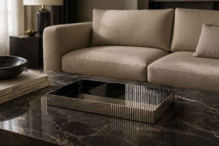 Onyx Reflection Stainless Steel Tray – Modern Luxury Decor UAE