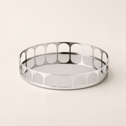 Polished Steel Geometric Tray – Modern Sculptural Decor UAE