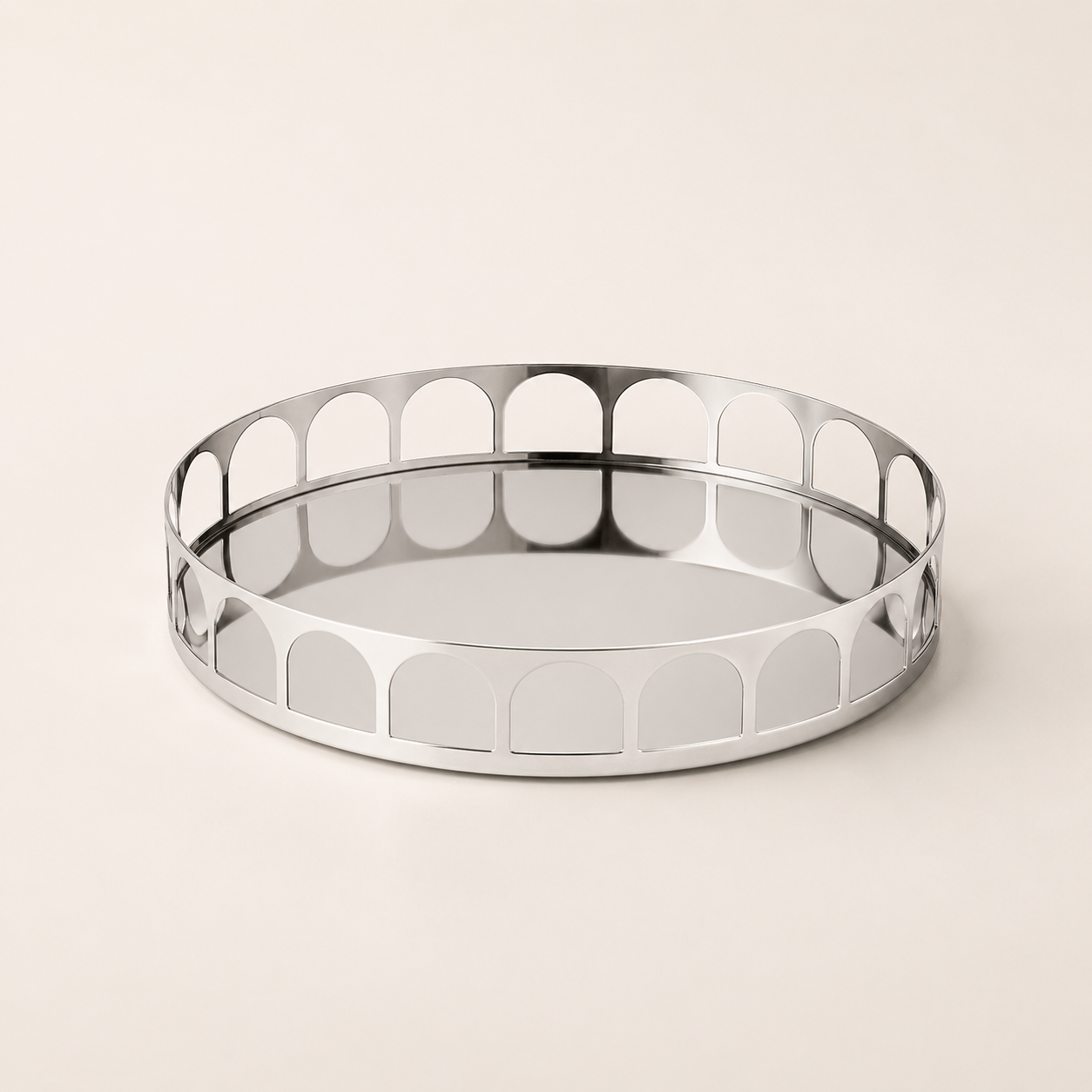 Polished Steel Geometric Tray – Modern Sculptural Decor UAE