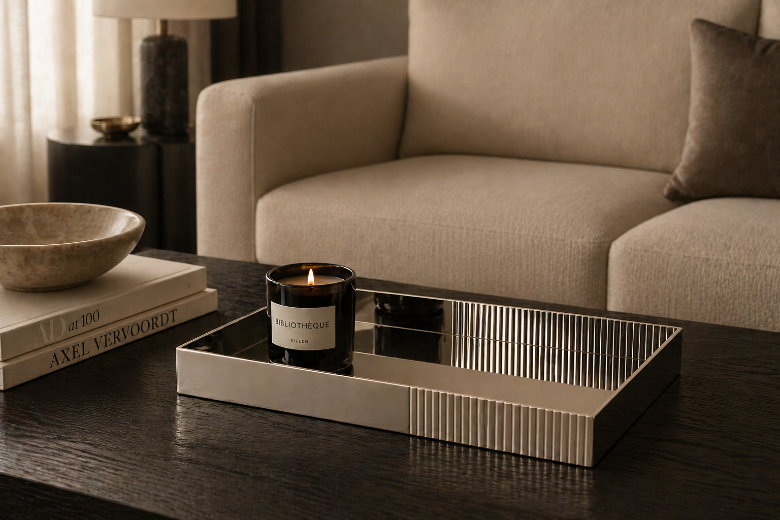 Onyx Reflection Stainless Steel Tray – Modern Luxury Decor UAE