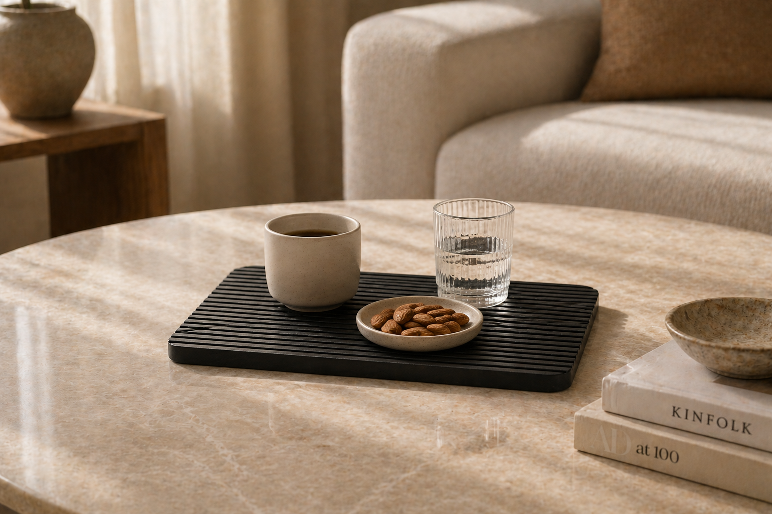 Obsidian Lines Black Tray – Modern Artistic Decor UAE