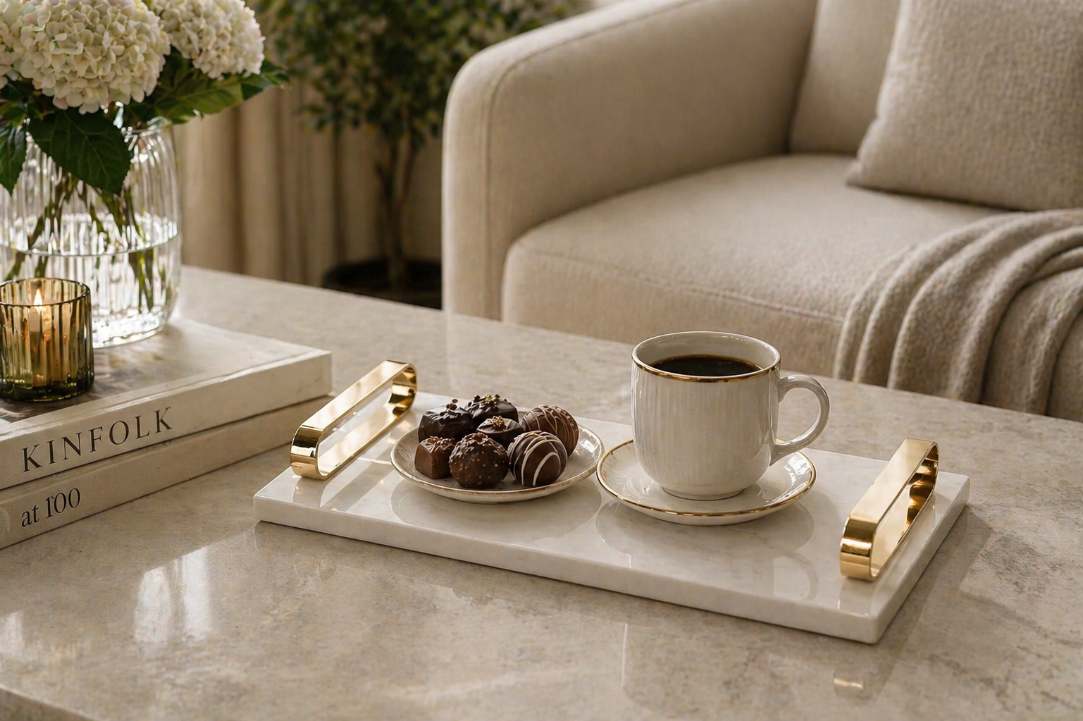 Marble Serving Tray with Gold Handles – Luxury Modern Decor UAE