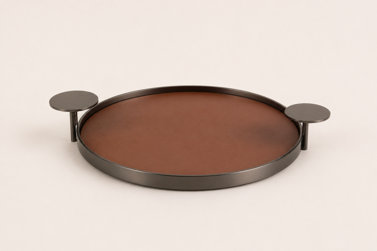Leather Metal Serving Tray – Modern Luxury Decor UAE