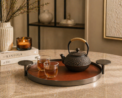 Leather Metal Serving Tray – Modern Luxury Decor UAE