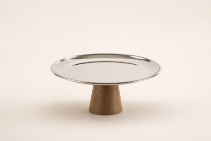 Modern Fusion Pedestal Tray – Stainless Steel & Wood