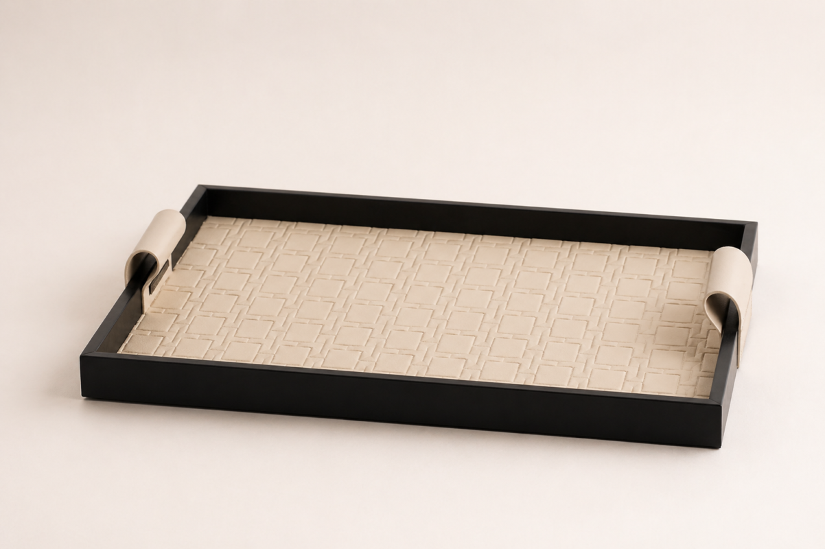 Woven Beige Black Tray UAE – Luxury Decorative Tray