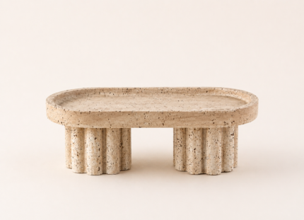 Zen Pillar Travertine Tray – Wabi Sabi Stone Decor UAE