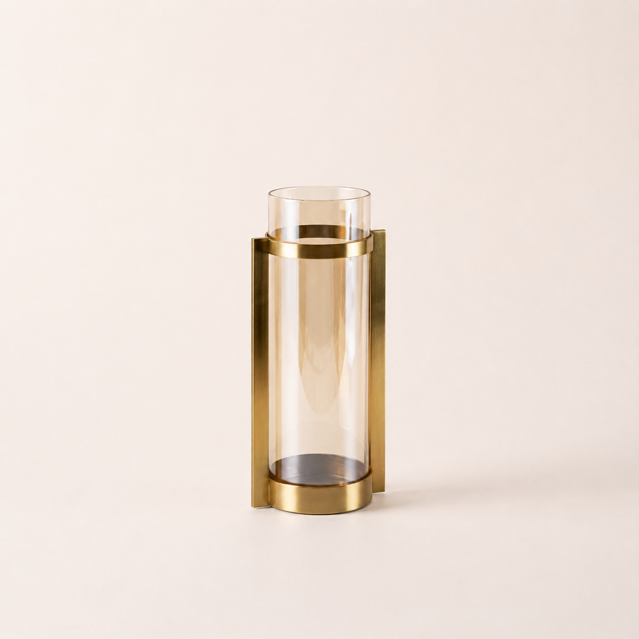 Amber Glass Cylinder Vase with Gold Frame UAE | Modern Layered Design