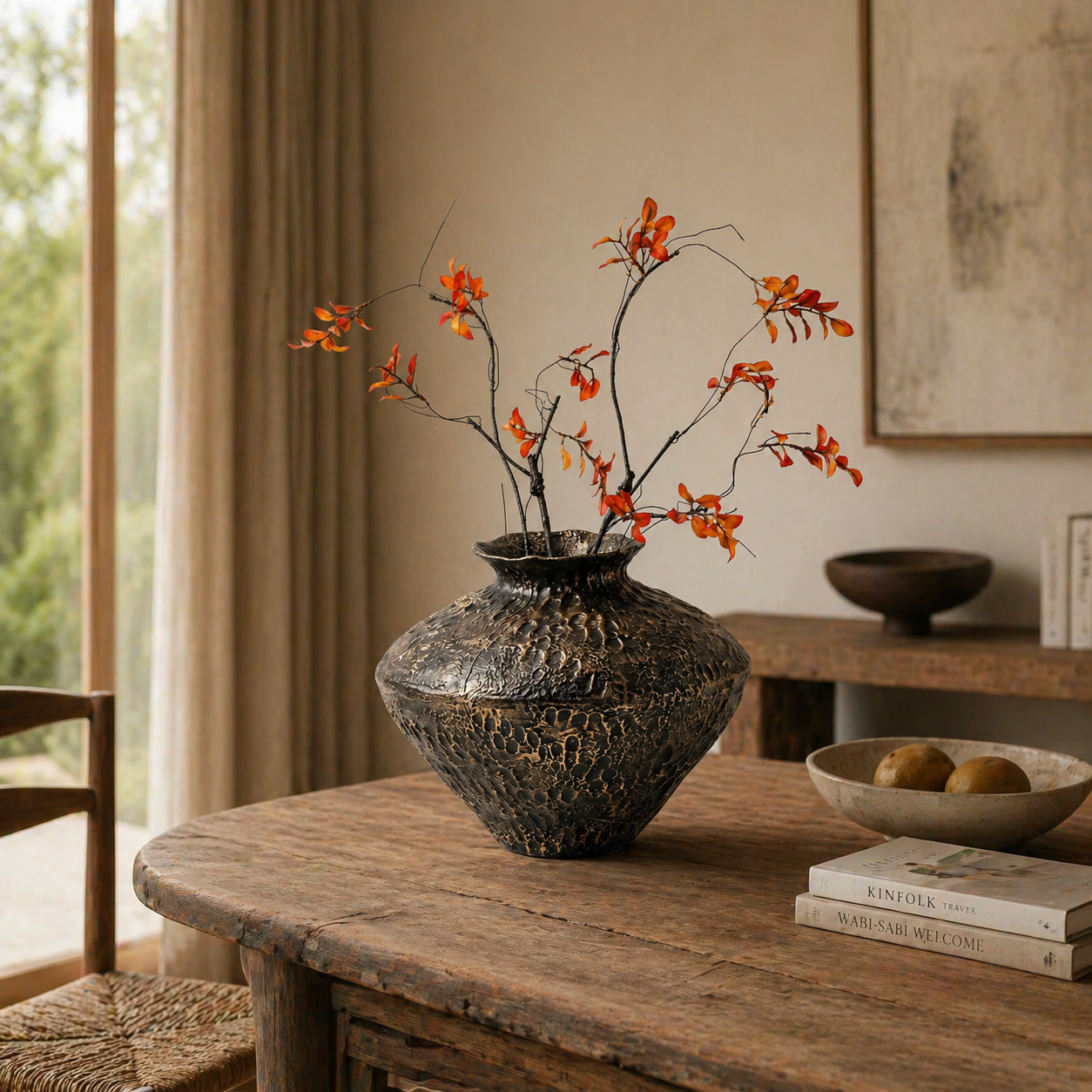 Antique Bronze Textured Decorative Vase UAE | Sculptural Vintage Metal Design