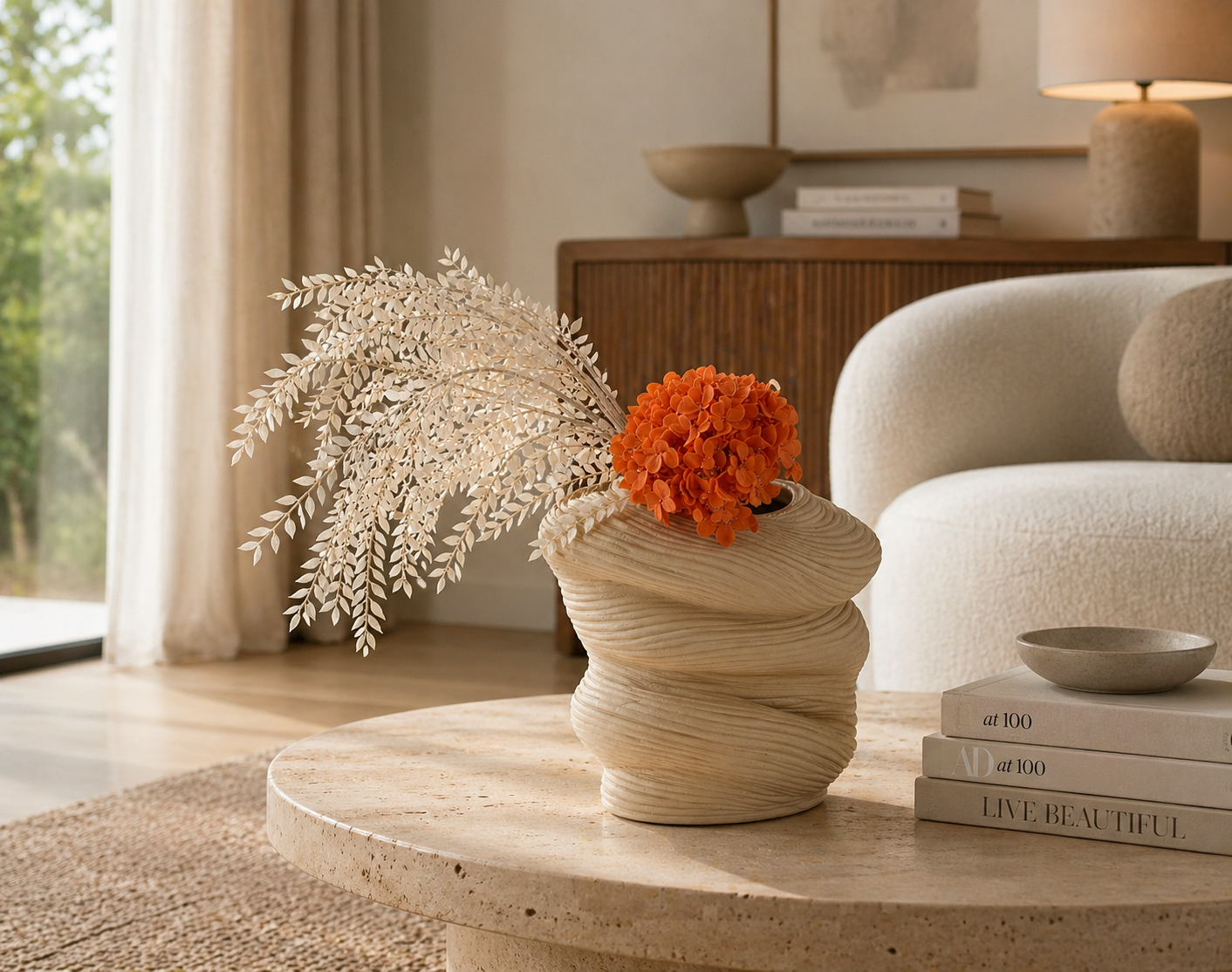 Beige Organic Wave Sculptural Vase UAE | Modern Dune Form Decor