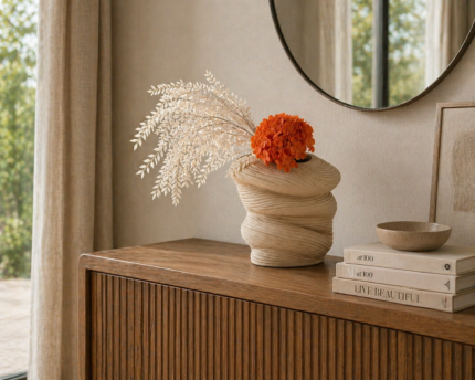 Beige Organic Wave Sculptural Vase UAE | Modern Dune Form Decor