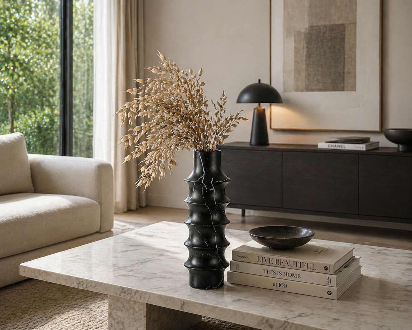 Black Sculptural Spine Decorative Vase UAE | Modern Textured Design
