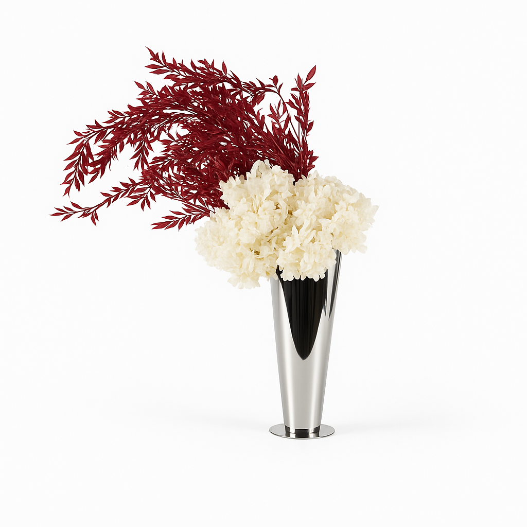 Crimson Bloom – Tall Sculptural Silver Vase