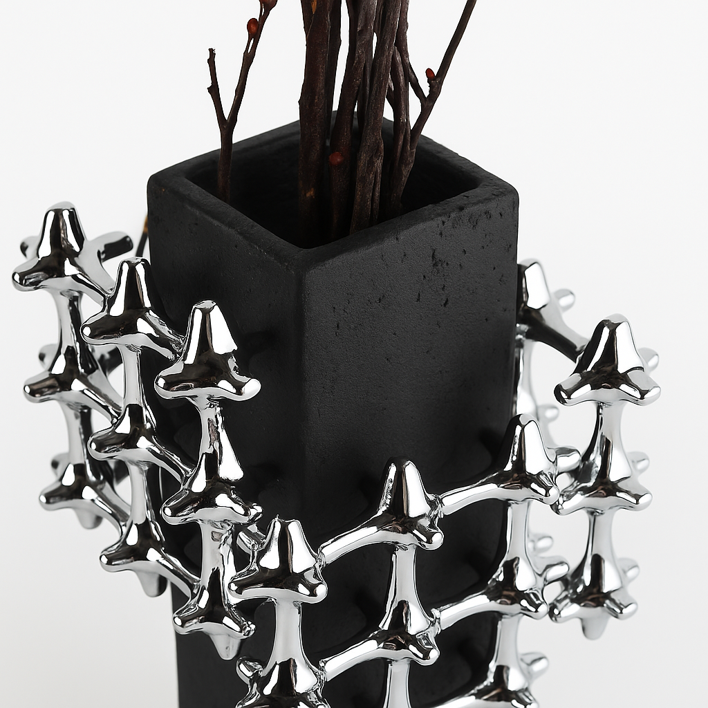 Black Silver Decorative Vase – Geometric Design