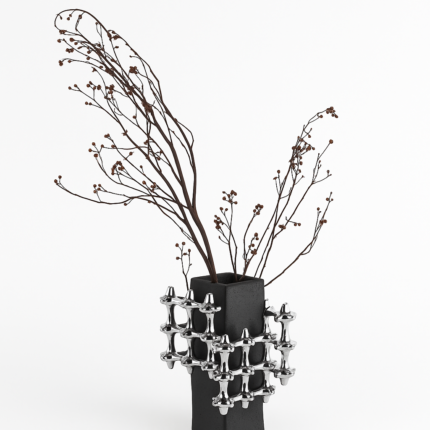 Black Silver Decorative Vase – Geometric Harmony